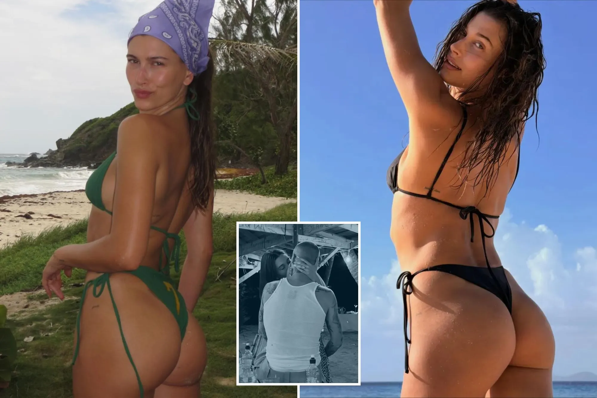 Hailey Bieber reveals bare bum in tiny thong bikini and makes out with husband Justin in steamy pics on private island