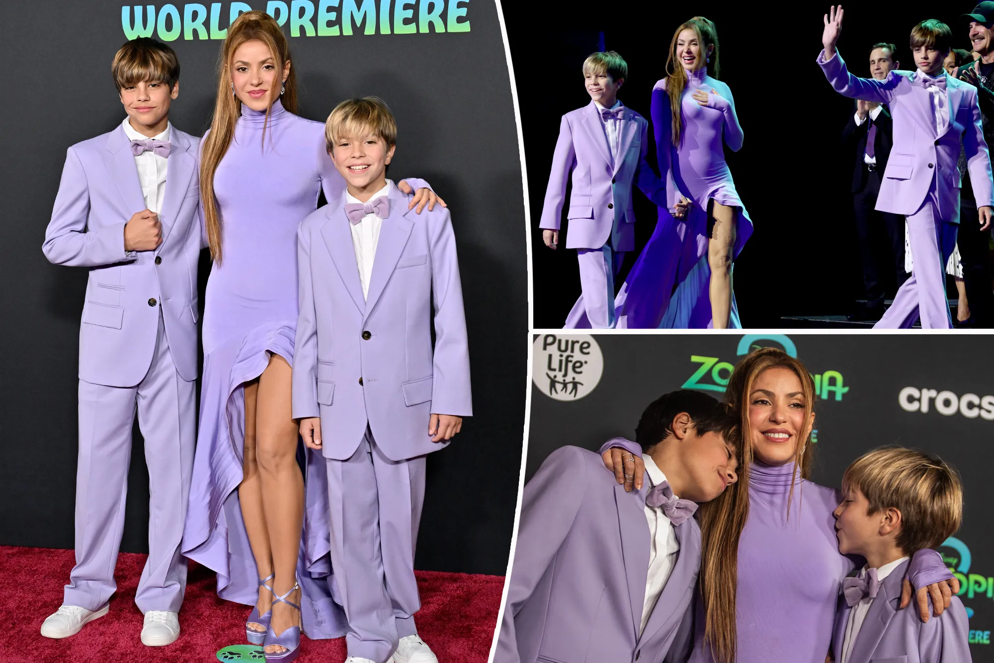 Shakira and her sons wear matching purple Stella McCartney looks for 'Zootopia 2' premiere in LA